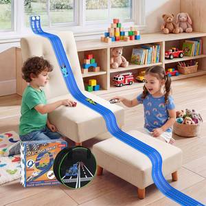 lot 1735 image: 20Ft Flexible Race Track, Slot Car Race Track Set for Kids Ages 3, Dual Racing Game 2 High-Speed Cars 164 Scale, w8 Suction Cups, 4 Alloy Cars�� Ideal Easter Birthday Gift for Boys & Girls (Blue)