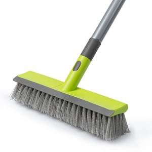 lot 1746 image: Floor Scrub Brush 2 in 1 Scrape and Stiff Bristle Deck Brush for Cleaning Concrete, Patio, Garage, Kitchen, Carpet and Bathroom 57 Long Handle