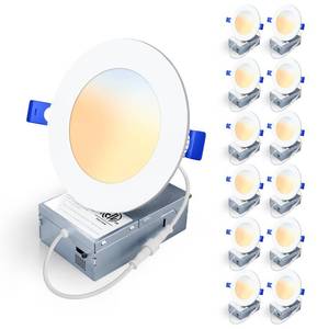 lot 1752 image: Veriligt 12 Pack 4 Inch 5CCT LED Recessed Light, Silm Canless Recessed Lighting, Dimmable, Damp Rated, 2700K-5000K Selectable, Wafer Ceiling Downlight with Junction Box, 750LM, 9W 120V, ETL&FCC
