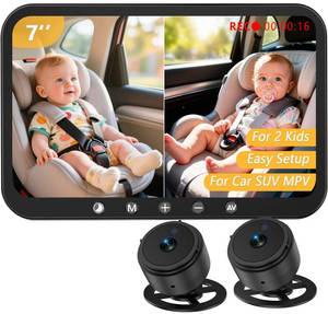lot 1753 image: Gwozn Dual Baby Car Camera HD 1080P 3 Mins Easy Setup 7-Inch Recording Monitor Backseat Camera for 2 Kids with Clear Night Vision - USB Powered