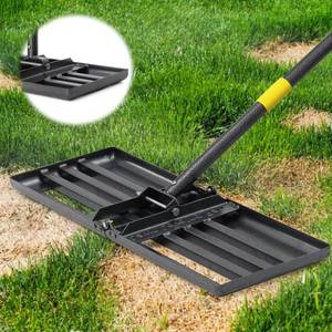 lot 1755 image: BsBsBest Lawn Leveling Rake, 26x25 Peat Moss Spreader with 6FT Adjustable Handle Dirt Ground Level Tool for Yard Garden Golf Course Farm Pasture