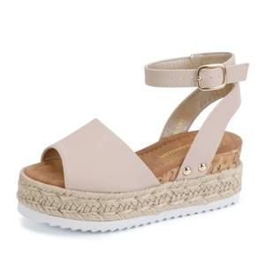 lot 1759 image: PANDANINJIA Girls Sandals Wedge Platform Espadrille Open Toe Summer Little Big Kid Flower Girl Heels Dress Shoes(Nude Nubuck 3 M US Little Kid)