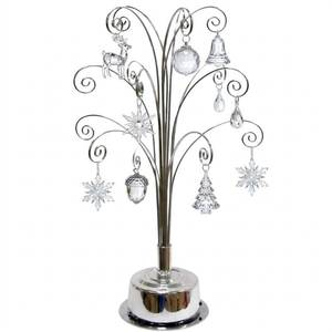 lot 1770 image: HOHIYA 360° Rotating Ornament Display Stand 15 Hooks Tabletop Christmas Tree Ornament Holder Metal Hanging Display Rack for Crystal Glass Baubles Jewelry and Home Decor Chrome Silver