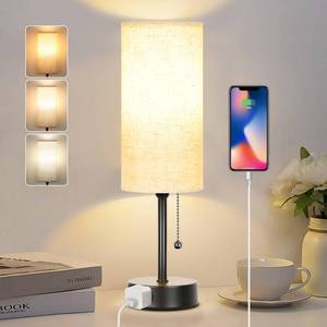 lot 1772 image: Bedside Table Lamp for Bedroom, 3-Color Small Lamps with Pull Chain, Bedroom Table Lamps for Night stands,Desk Reading Light AC Outlet Nightstand Lamp for Living Room DecorDormOffice Bulb Included