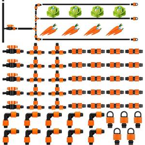 lot 1786 image: Tondiamo 50 Pcs Garden 58 Drip Irrigation Tape Tubing Fittings Kit Include Connector, Tee Coupling, Elbows, End Cap, OnOff Valve Barb for Most 16-17 mm Tubing Irrigation System (Orange)