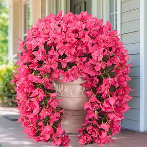 lot 1790 image: Siyaluens 4Pcs UV Resistant Artificial Flowers for Outdoors, Realistic Faux Silk Bougainvillea Flowers, Fake Hanging Plants for Porch Patio Balcony Decoration (Rose Red)