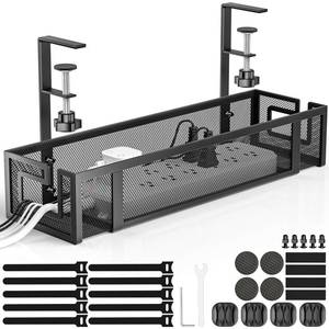 lot 1798 image: Under Desk Cable Management Tray, GZOKMOG 15.75 No Drill Cable Management Under Desk, Heavy Duty Metal Cord Organizer, Home Office Wire Management for StandingGaming Desk, 1 Pack Black