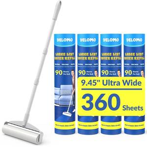 lot 1799 image: Large Lint Rollers for Carpet Sticky Rollers for Floor DELOMO 9.45 in with 3 Extendable Handle, Long Handle Sticky Mop for Cleaning Carpets, Cars, Bedding, Couches, and Pet Hair - for Pet Homes