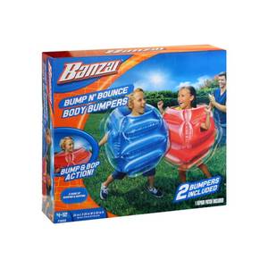 lot 1802 image: BANZAI Bump N Bounce Body Bumpers, A Game of Bumping & Bopping, 2 Bumpers Included in Red & Blue, Fun & Safe Cushion Inflatable Surface, For Ages 4 and up