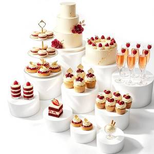 lot 1810 image: Oubou 6Pack White Buffet Risers and Stands, Acrylic Food Risers for Buffet Table, Nesting Display Stand Shelf for Party Catering & Dessert, White Risers for Display for Food, Jewelry & Collectibles