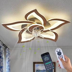 lot 1811 image: Flower Modern Ceiling Fans with Lights, Low Profile Ceiling Fan with Remote for bedroom, Flush Mount Ceiling Fan with LED Dimmable Light,3-Colors, 6-Speeds, Timing CeilingFans Light, Walnutcolor
