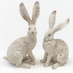lot 1813 image: YimiBloss Easter Bunny Decorations Set of 2, 10 Inch Distressed Resin Rabbit Figurines, Spring Home Decor for Outdoor, Yard, Garden, Table��Farmhouse & Rustic Bunny Statues Decor Gifts