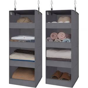 lot 1817 image: GRANNY SAYS 4-Shelf Hanging Organizer, Closet Hanging Shelves, Closet Hanging Storage Organizers, Organization for Bedroom, Living Room, Baby Nursery, Camper Accessories, Gray, 2-Pack