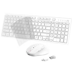 lot 1824 image: FENIFOX Wireless Keyboard and Mouse, Rechargeable USB C Combo Silent Quiet Compact Full Size Flat with Number Pad Soft Cover for Mac MacBook iMac Windows PC Laptop Computer Office - White