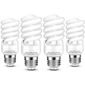 lot 2341 image: Barfelty E26 CFL Light Bulbs 13Watt, T2 Spiral Soft White 2700K 900lm E26 Medium Base Compact Fluorescent Light Bulbs, UL Approved, 120v 60Hz, Self Ballasted CFL Bulbs (60Watt Equivalent), Pack of 4