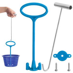 lot 2345 image: RunNico Skimmer Basket Handle,Universal Pool Skimmer Baskets Hook Tool with Handle,Inground Swimming Basket Handle Cleaning Tool for Debris Removal,Keep Hands Clean and Safe Supplies