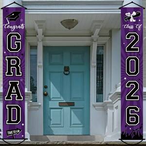 lot 2357 image: Graduation Banner 2026 Graduation Decorations Purple and Black Grad Banner Porch Sign Class of 2026 Door Decor Congrats Hanging Backdrop Purple Grad Party Decor for School Congratulations Supplies