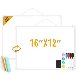 lot 2361 image: Small Dry Erase Board for Wall, 16 x 12 Double-Sided Hanging Whiteboard, Magnetic White Board with 4 Markers, 4 Magnets and 3 Mini Sticky Notes, Portable Whiteboard for Kids, School, Home, Office