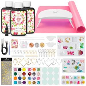 lot 2389 image: YIEHO 300g UV Resin Kit with Light and Molds, Upgraded Crystal Clear Hard UV Curing Premixed Resin Starter Jewelry Making Kit for DIY Keychain, Earring and Necklace