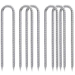 lot 2414 image: Rebar-Stakes-12-Inch-Galvanized, U Hook Trampoline Stakes 6 Pack Ground Anchors Tent Stakes Heavy Duty for Plants Anti-Rust Landscape Fabric Stakes Artificial Turf