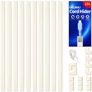 lot 2425 image: Delamu 157in Cord Covers for Wires on Wall, Cord Hider for 1 Cord, Paintable Cable Hider, Cable Management Wire Covers for Cords, L15.7 W0.55 H0.4in, Beige