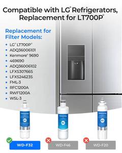 lot 2431 image: Waterdrop ADQ36006101 Replacement for LG� LT700P� Refrigerator Water Filter, Kenmore� 9690, 469690, ADQ36006102, LFXS30766S, RFC1200A, FML-3 and LT120F� Fresh Air Filter, 3 Combo