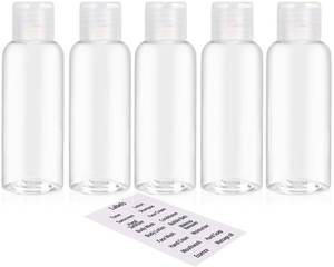 lot 2432 image: DNSEN 5 Pack 3.4oz Empty Plastic Travel Bottles for Toiletries TSA Approved Leak Proof Squeezable Travel Size Containers Travel Essentials Accessories, clear