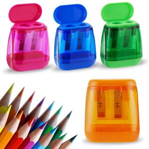 lot 2466 image: Sonuimy Pencil Sharpeners, 4 Pcs Pencil Sharpeners Manual,Dual Holes Compact Colored Handheld Pencil Sharpener for Kids with Lid Adults Students School Class Home Office (Covered)