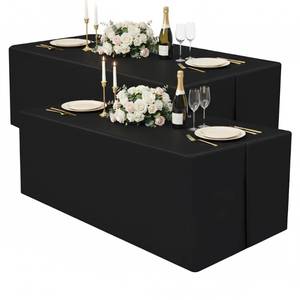 lot 2487 image: homing 2 Packs Rectangle Fitted Tablecloth, 4 Foot Washable Fabric Table Cloth, Waterproof Polyester Table Cover for Party, Trade Show, Outdoor and Indoor (Black, 30 x 48)
