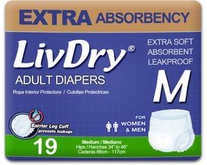 lot 2491 image: LivDry Adult Incontinence Underwear, Extra Absorbency Adult Diapers, Leak Protection, Medium, 19-Pack