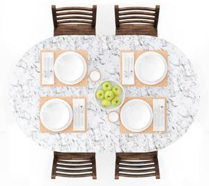 lot 2492 image: UMINEUX Oval Fitted Vinyl Tablecloth with Elastic Edged & Flannel Backing, Waterproof Wipeable Oval Table Cover - Fits Tables up to 42X68 (WhiteMarble)