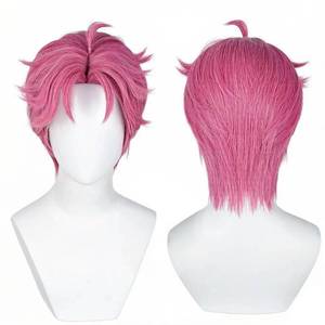 lot 2498 image: PORSMEER Abby Short Pink Wig Mens Costume Cosplay Anime Hair, Idol Costume Wig Halloween Accessory Hair