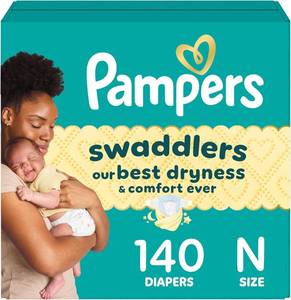 lot 3444 image: Pampers Swaddlers Diapers, Size 0 (up to 10 lbs), 140 Count, Hypoallergenic, Absorbent, Keeps Baby Dry and Comfortable, Skin Safe Disposable Newborn Baby Diaper