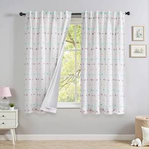 lot 3449 image: MYSKY HOME Total Blackout Curtains for Kids Bedroom Nursery Curtain 100% Room Darkening Doubled Layer Window Drapes with Rainbow Pom Pom Sheer for Kitchen Light Block Back Tab Set of 2, 52 x 63 in