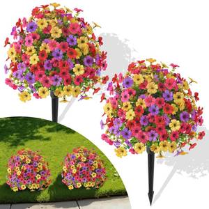 lot 3454 image: Alupssuc 2Pcs 20 Artificial Topiary Ball Flowers For Outdoors Planters, Spring Decoration with Spike, UV Resistant Faux Summer Plants, Fake Bushes Indoor Decor, Mix 4 Colors for Garden, Porch & Patio