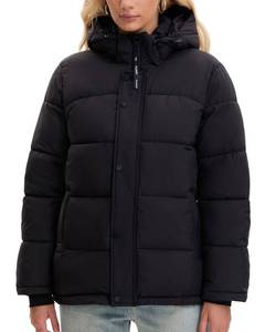 lot 3459 image: Black Winter Puffer Jacket with Hood