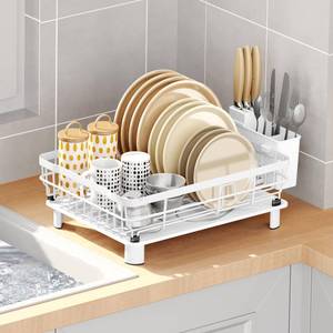 lot 3471 image: GAXmi Dish Drying Rack Over The Sink Drainer with Drainboard Utensil Holder, 1-Tier White