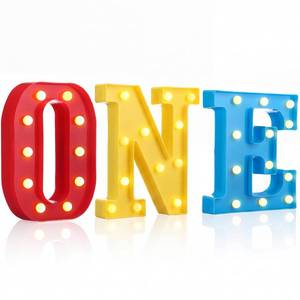 lot 3477 image: Aurelema Cartoon One Letter LED Lights, Toy Inspire 8.9 Inch Battery Powered LED Marquee Letters Lights Sign for 1 Year Old First Birthday Party Supplies Table Centerpieces Photo Prop Decor (Rainbow)