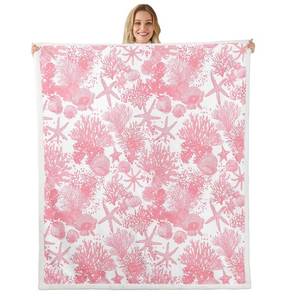 lot 3479 image: jejeloiu Pink Beach Ocean Theme Blanket Sea Shell Coral Fleece Throw Blanket for Kids Boys Girls Summer Nautical Sherpa Blanket Plush Fuzzy Soft Microfiber 50x60