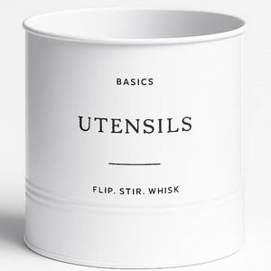 lot 3488 image: DLifeful Kitchen Utensil Holder for Countertop - 7 x 7 Large Utensil Holder for Kitchen Counter - Farmhouse Spatula & Cooking Tools Organizer - White Metal Crock for Modern Aesthetics
