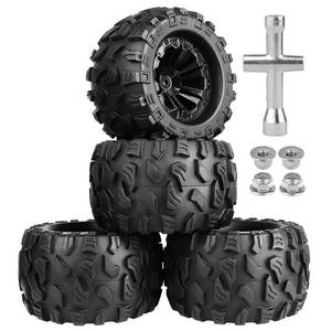 lot 3491 image: 2.8 PreGlued 110 Scale RC Truck Tires and Wheels 12mm Hex for Traxxas Rustler Slash 4x4 2WD Redcat Volcano EPX S30 Blackout XTE, Set of 4