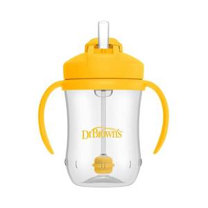lot 4014 image: Dr. Browns Milestones 9 fl oz Babys First Straw Cup - Yellow BPA-Free, Spillproof, Portable Drinkware