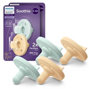 lot 4016 image: Philips Avent Soothie Baby Pacifiers - 100% Silicone Pacifiers for Babies 0-3 Months, One-piece Design, BPA-Free, Extra Durable, Green and Yellow, 4 Pack, Model SCF19071