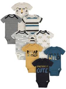 lot 4022 image: Onesies Brand baby boys 8-pack Short Sleeve Mix & Match Bodysuits and Toddler T Shirt Set, Dangerously Cute Tiger, 0-3 Months US
