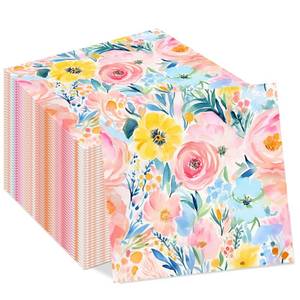 lot 4031 image: 40PCS Floral Paper Napkins, 6.5 x 6.5 Disposable Luncheon Napkins with Watercolor Pink Roses & Yellow Flowers Design for Wedding Receptions, Bridal, Baby Showers, Birthday Parties, Outdoor Picnics