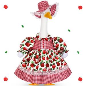 lot 4033 image: FuWeave Summer Porch Goose Outfit Set for 23 H Plastic Lolita Cement Statue Cute Fruit Skirt Summer Fall Spring Goose Costume Clothes for Indoor Outdoor Yard Lawn Patio Art Decor(Apple)