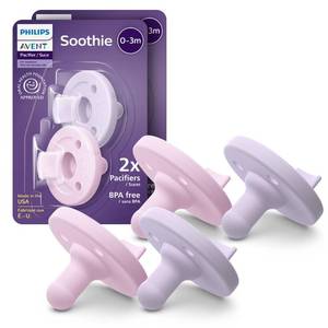 lot 4036 image: Philips Avent Soothie Baby Pacifiers - 100% Silicone Pacifiers for Babies 0-3 Months, One-piece Design, BPA-Free, Extra Durable, Lilac and Pink, 4 Pack, Model SCF19070