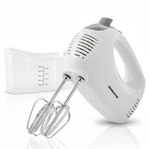 lot 4041 image: OVENTE 5-Speed Corded Electric Hand Mixer with Stainless Steel Whisks, Compact Portable Design with Snap-On Storage Case,150W Lightweight Handheld Mixer for Baking & Cooking, White HM151W