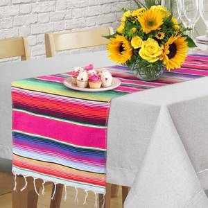 lot 4425 image: Eaezerav 4 PCS Mexican Serape Table Runner with Tassels, Mexican Stripped Blanket Fringe Cotton Table Runner for Mexican Party Supplies Wedding Decorations 14 X 84 Inch