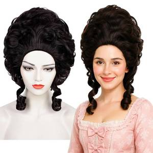 lot 4433 image: Black 18th Century Colonial Wig Big Bouffant Vintage Beehive Wigs Women for 70s 80s Costume or Halloween Cosplay Party